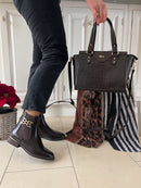 Addison Leopard & Chain Print Scarf - Brown Stripe