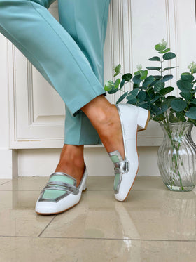 Dancing Matilda "Blanco Menta" Loafer - White, Green & Silver