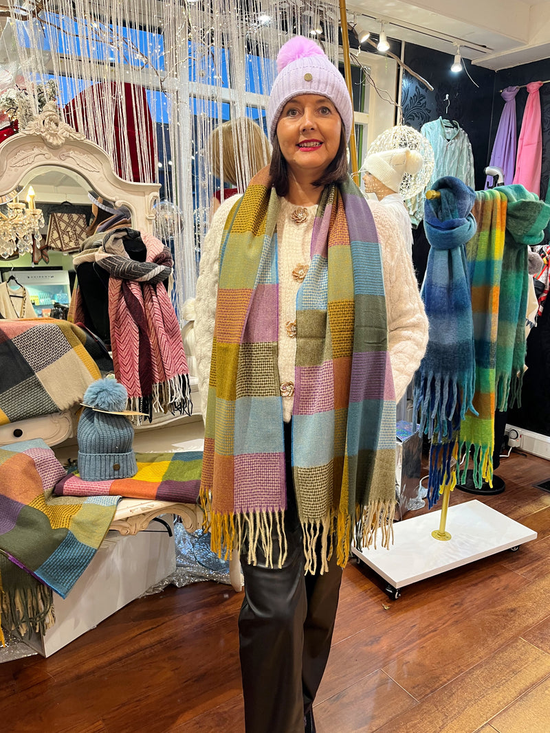 Celtic Ore Patchwork Scarf - Mustard, Purple, Green & Blue