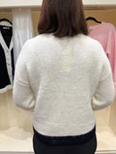 Grace Flower Motif Cardigan - Cream and Black