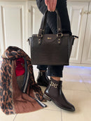 Addison Leopard & Chain Print Scarf - Brown Stripe