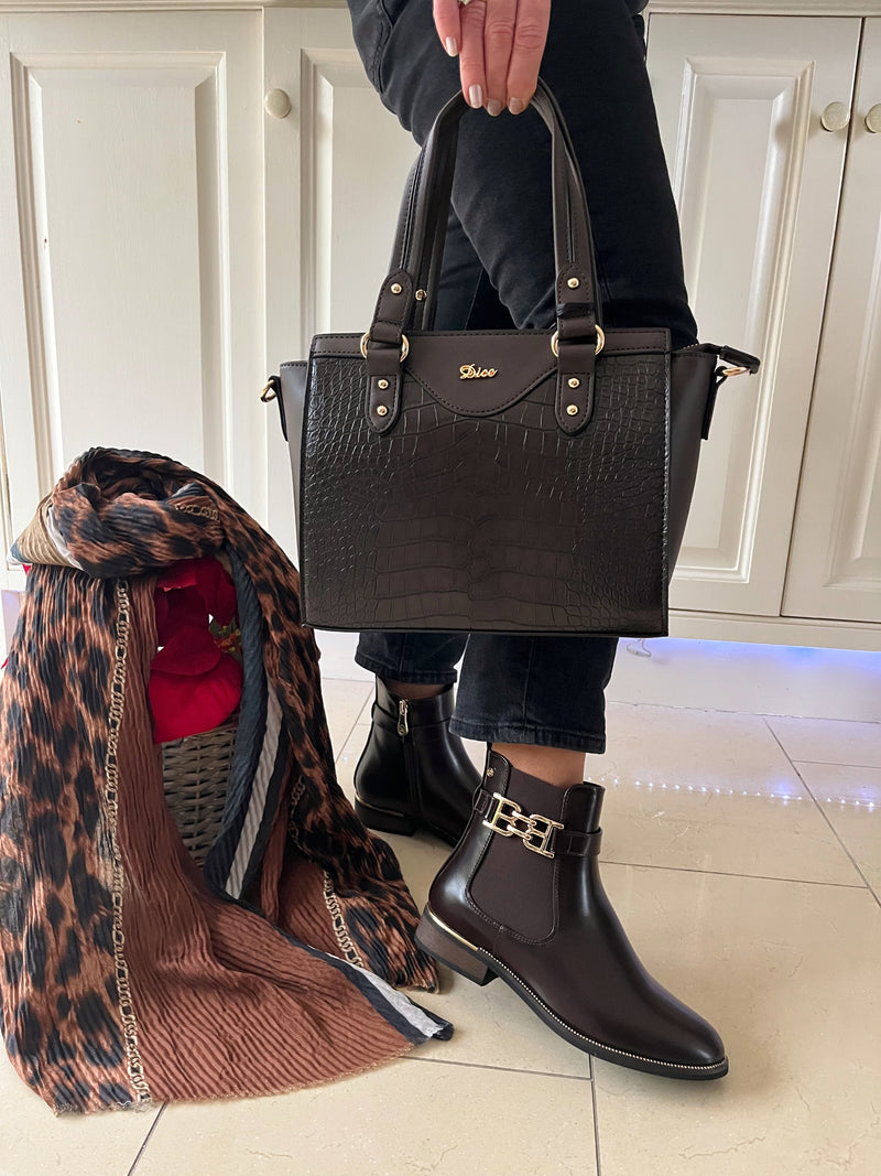 Addison Leopard & Chain Print Scarf - Brown Stripe