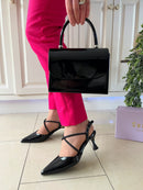 Sorento 'Boris' Black Shine Sling Back Stiletto