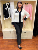 Grace Flower Motif Cardigan - Cream and Black