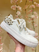 Marco Tozzi White & Gold Flower Trainer 2-23720-46 197