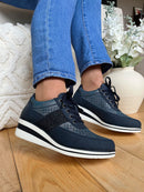 Redz Navy Laced Wedge Trainers - 6G20602K05