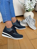 Redz Navy Laced Wedge Trainers - 6G20602K05