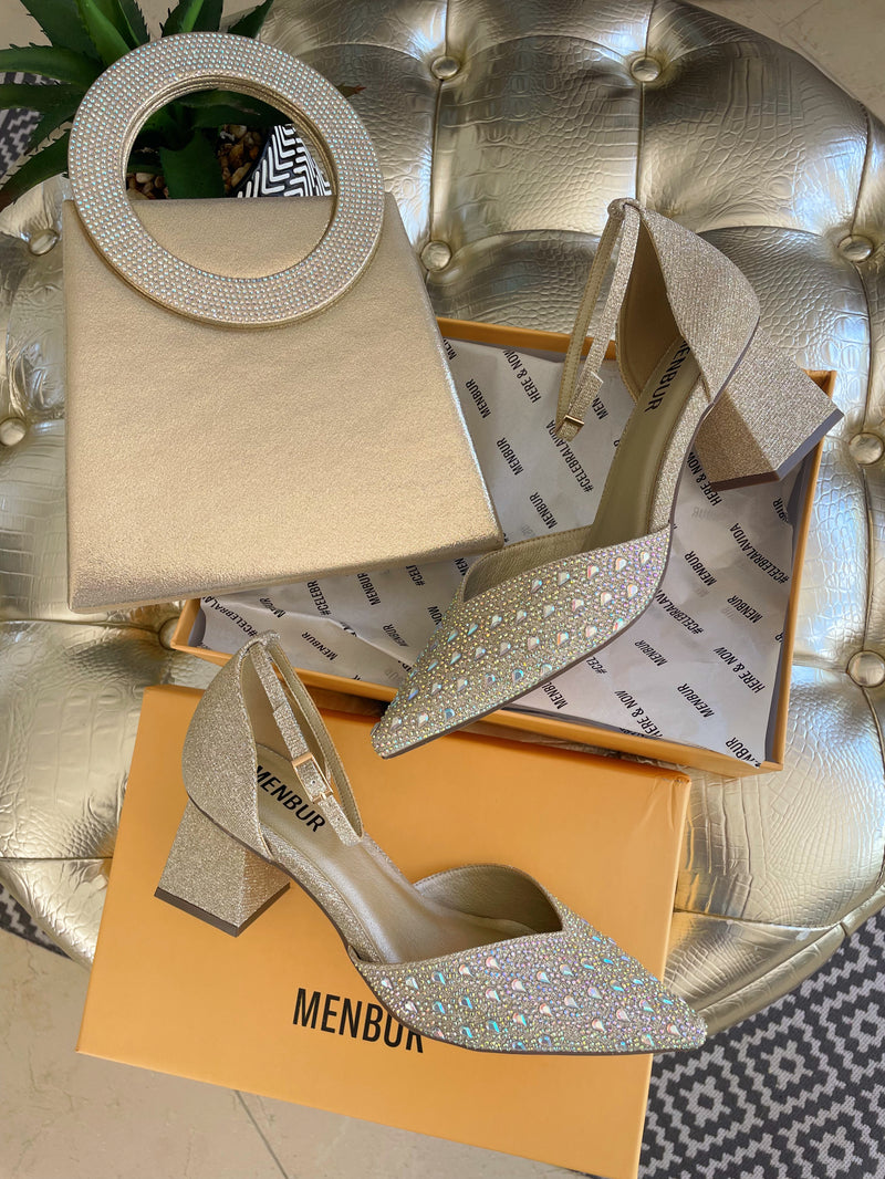 Menbur 24873 Oro Gold Glitter Iridescent Crystal Sandal