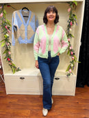 Diamond Print Cardi - Pink & Pistachio
