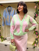 Diamond Print Cardi - Pink & Pistachio