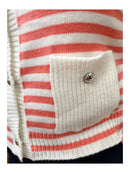 Coral Stripe Cardi With Silver Buttons