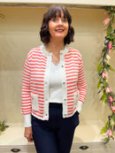 Coral Stripe Cardi With Silver Buttons