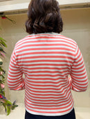 Coral Stripe Cardi With Silver Buttons