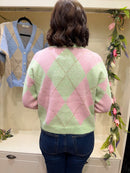 Diamond Print Cardi - Pink & Pistachio