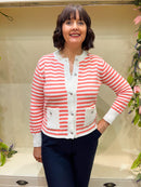 Coral Stripe Cardi With Silver Buttons