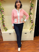 Coral Stripe Cardi With Silver Buttons
