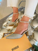 Menbur 24873 Oro Gold Glitter Iridescent Crystal Sandal