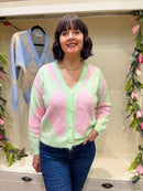 Diamond Print Cardi - Pink & Pistachio
