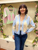 Diamond Print Cardi - Baby Blue & Beige