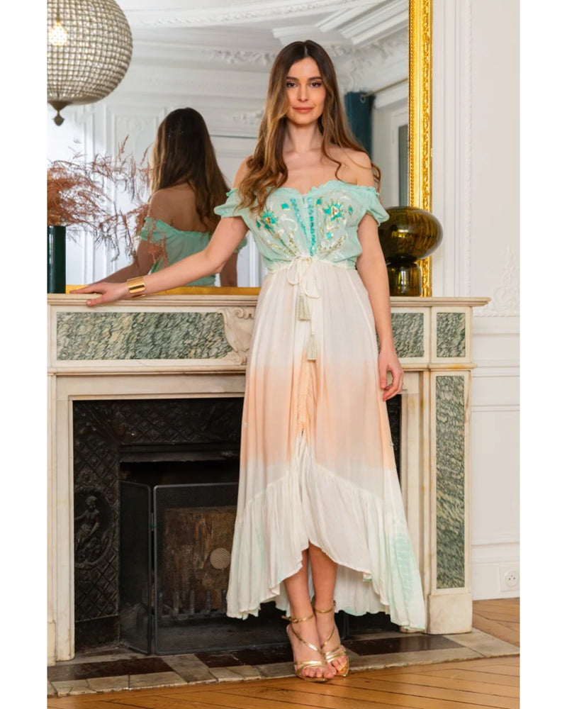 Izzy Sequin Applique Cotton Dress - Turquoise Sunset