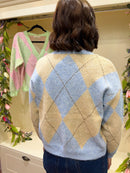 Diamond Print Cardi - Baby Blue & Beige