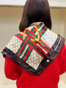 Jane Square Scarf- Cream & Brown