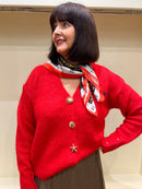 Fay Printed Neck Scarf - Brown With Coral Trim