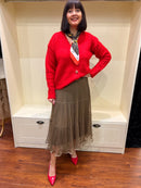 Fay Printed Neck Scarf - Brown With Coral Trim