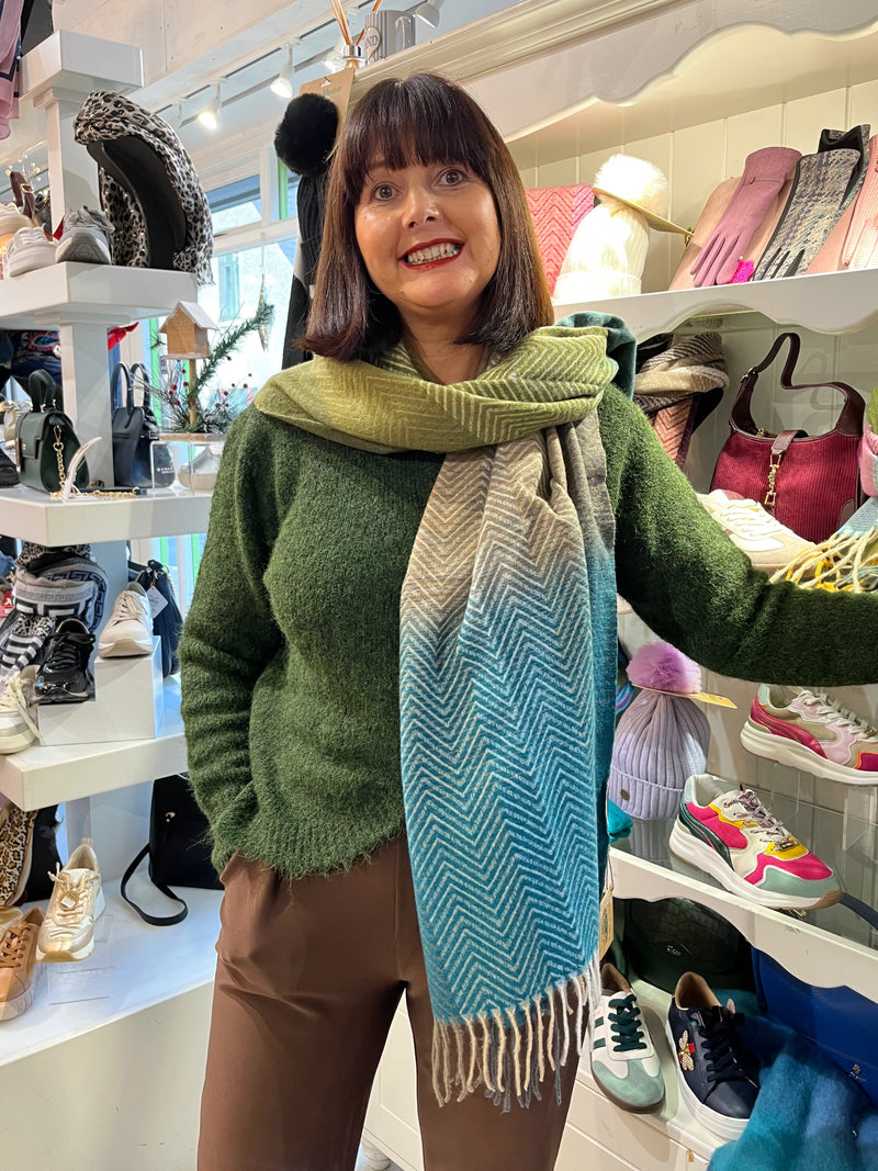 Celtic Ore Herringbone Scarf - Olive Green, Teal & Taupe