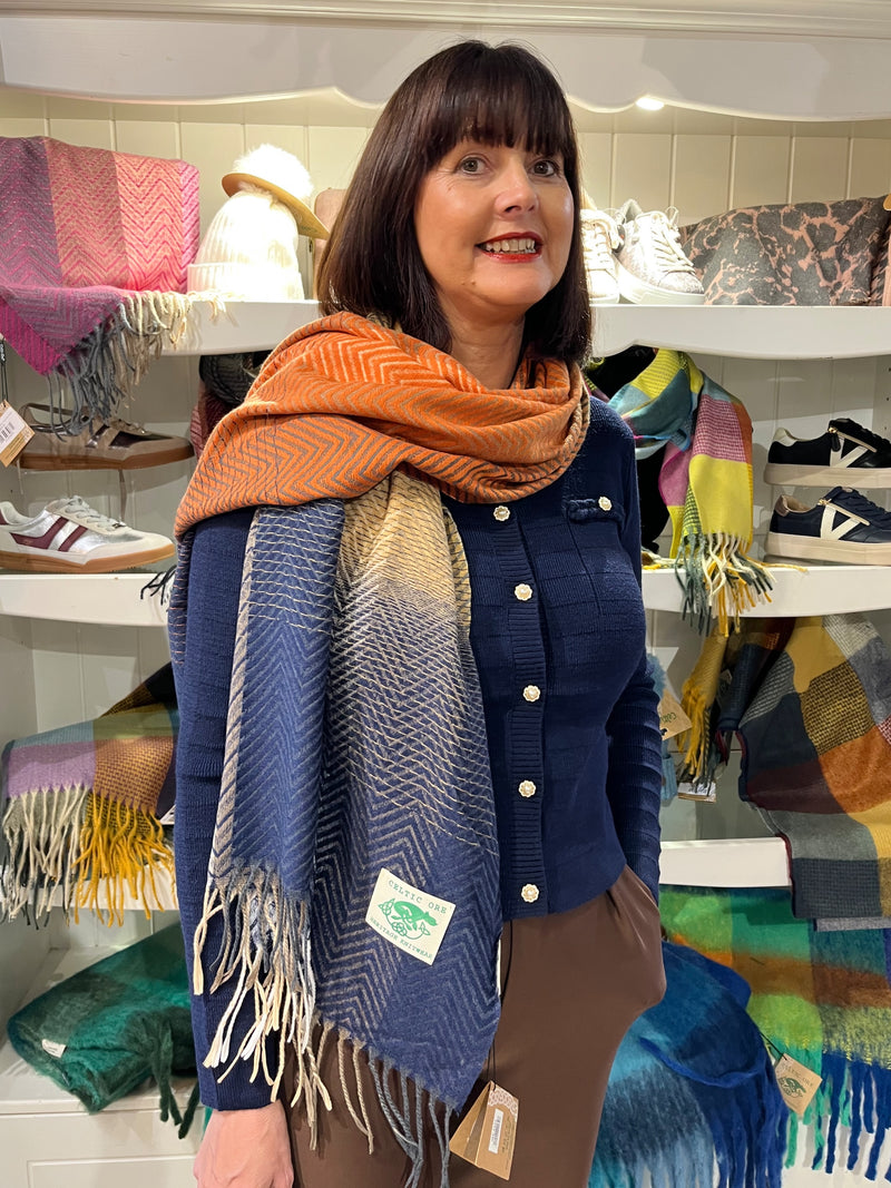 Celtic Ore Herringbone Scarf - Navy, Camel & Orange