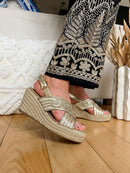 XTI Gold Metallic Woven Wedge Sandal 145332