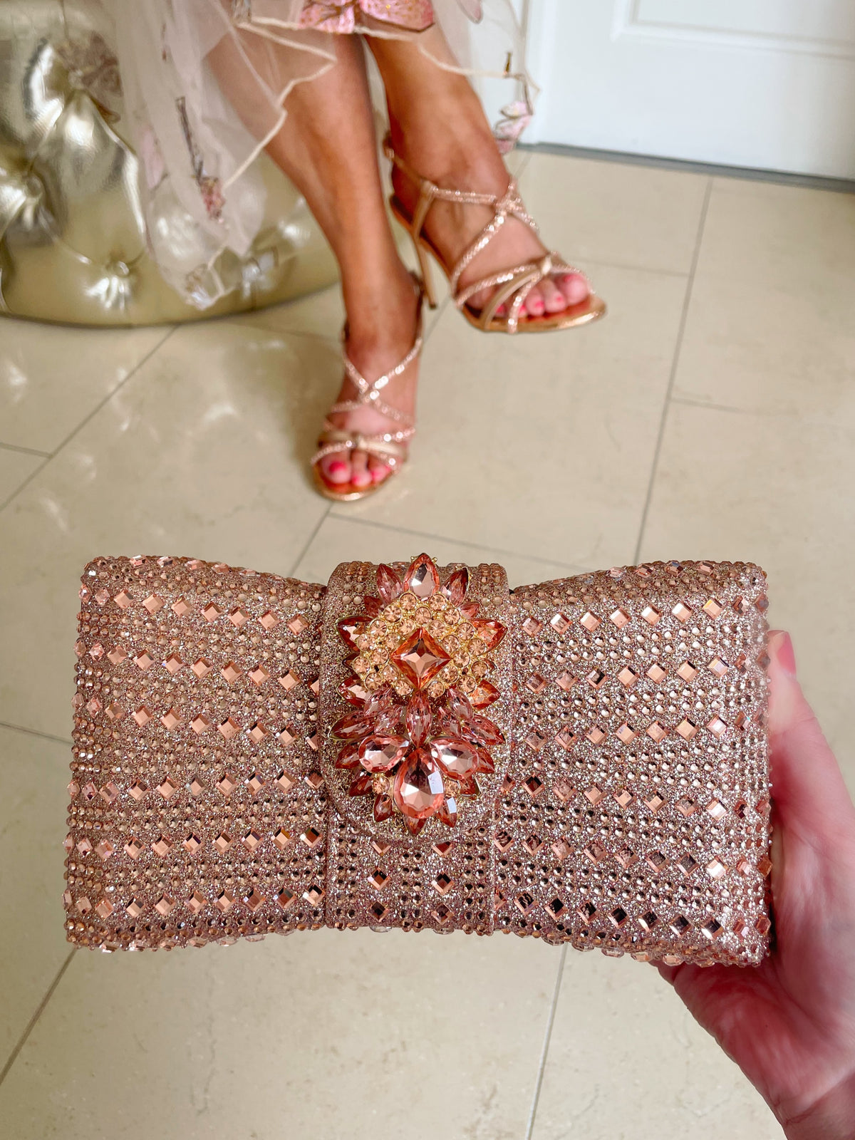 Menbur Rose Jewelled Clutch Bag 85568 0038