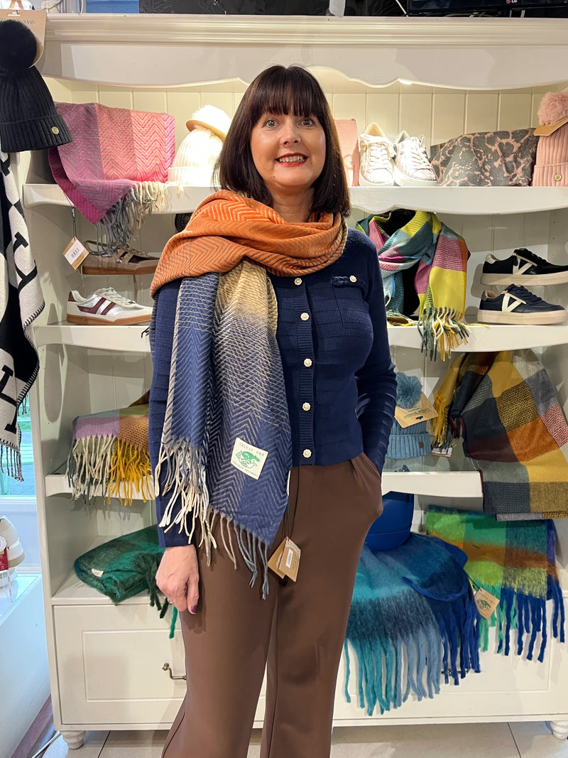 Celtic Ore Herringbone Scarf - Navy, Camel & Orange