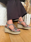 XTI Bronze Metallic Woven Wedge Sandal 145456
