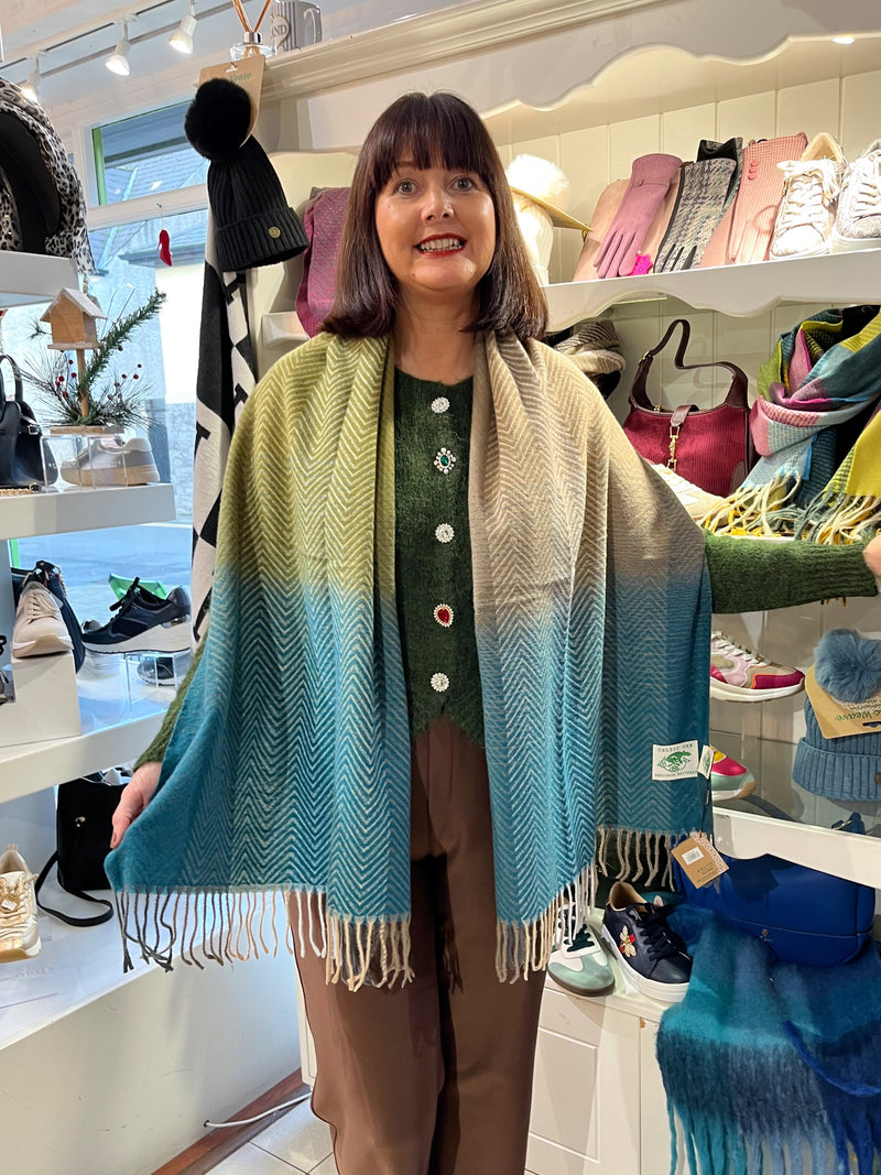 Celtic Ore Herringbone Scarf - Olive Green, Teal & Taupe