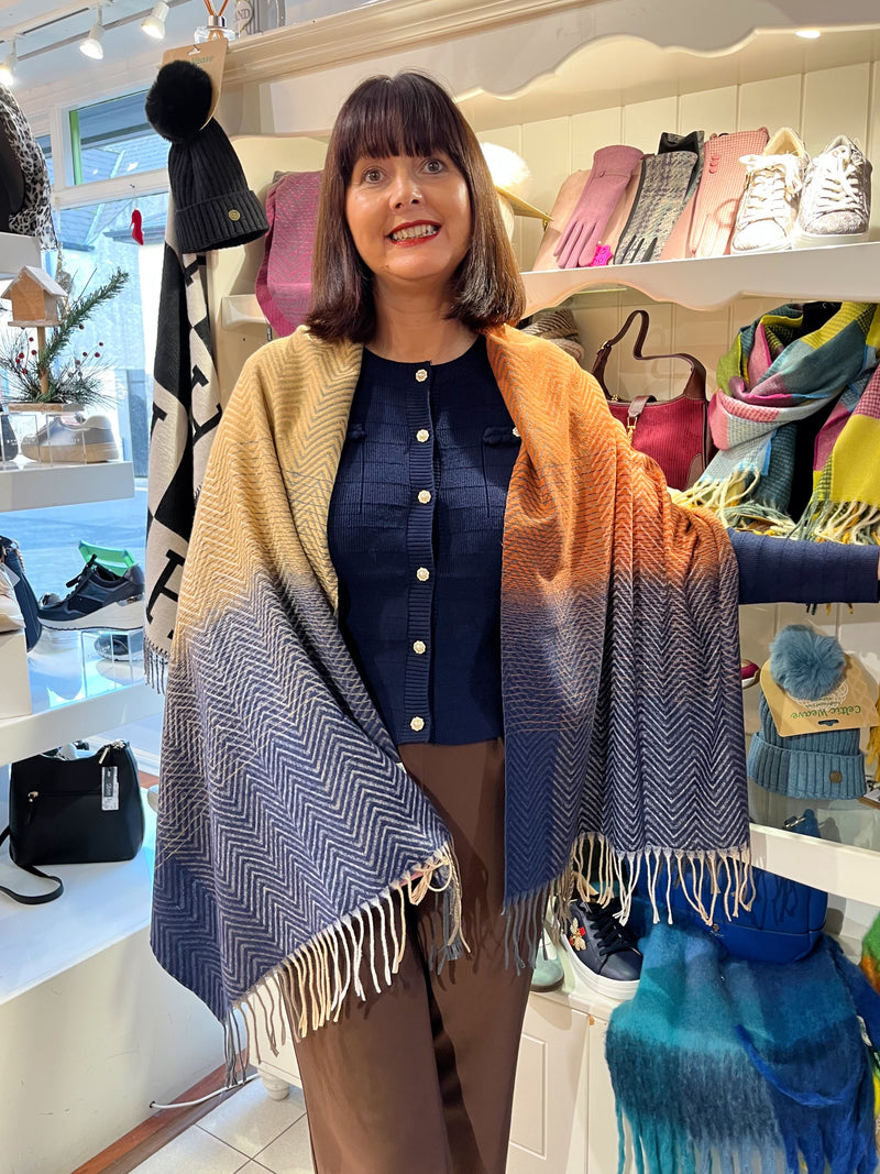 Celtic Ore Herringbone Scarf - Navy, Camel & Orange