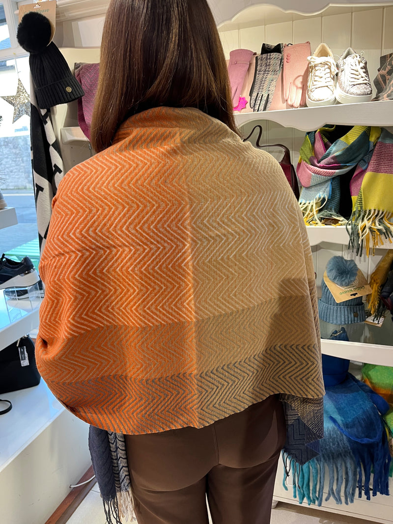 Celtic Ore Herringbone Scarf - Navy, Camel & Orange