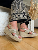 XTI Gold Metallic Woven Wedge Sandal 145332