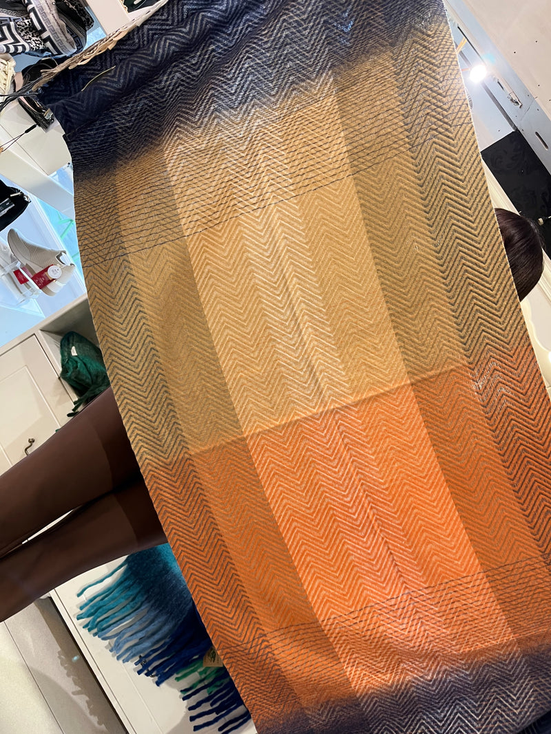 Celtic Ore Herringbone Scarf - Navy, Camel & Orange
