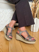 XTI Bronze Metallic Woven Wedge Sandal 145456