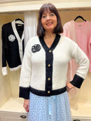 Grace Flower Motif Cardigan - Cream and Black