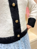 Grace Flower Motif Cardigan - Cream and Black