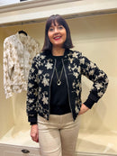 Ellie Metallic Embroidered Bomber Jacket - Black