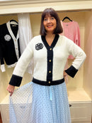 Grace Flower Motif Cardigan - Cream and Black