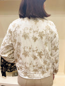 Ellie Metallic Embroidered Bomber Jacket - Cream