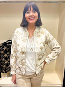 Ellie Metallic Embroidered Bomber Jacket - Cream