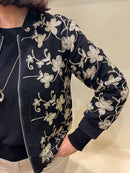 Ellie Metallic Embroidered Bomber Jacket - Black