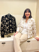 Ellie Metallic Embroidered Bomber Jacket - Cream