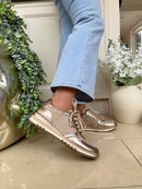 Marco Tozzi Gold Metallic & Woven Trainer 2-23774-46 960