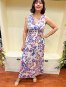 Magic Tropical Flower Print Maxi Dress - Blue/Pink/Brown